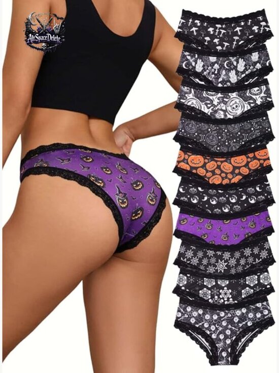 Other - 10-Pack Women's Hipster Panties, Gothic Skull Print, Lace Trim, Medium Size
